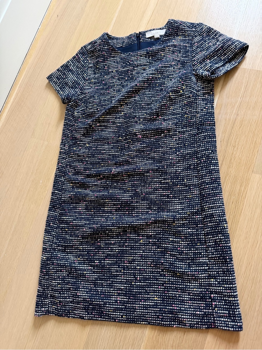 LOFT Navy Tweed Shift Dress with Multicolor Flecks